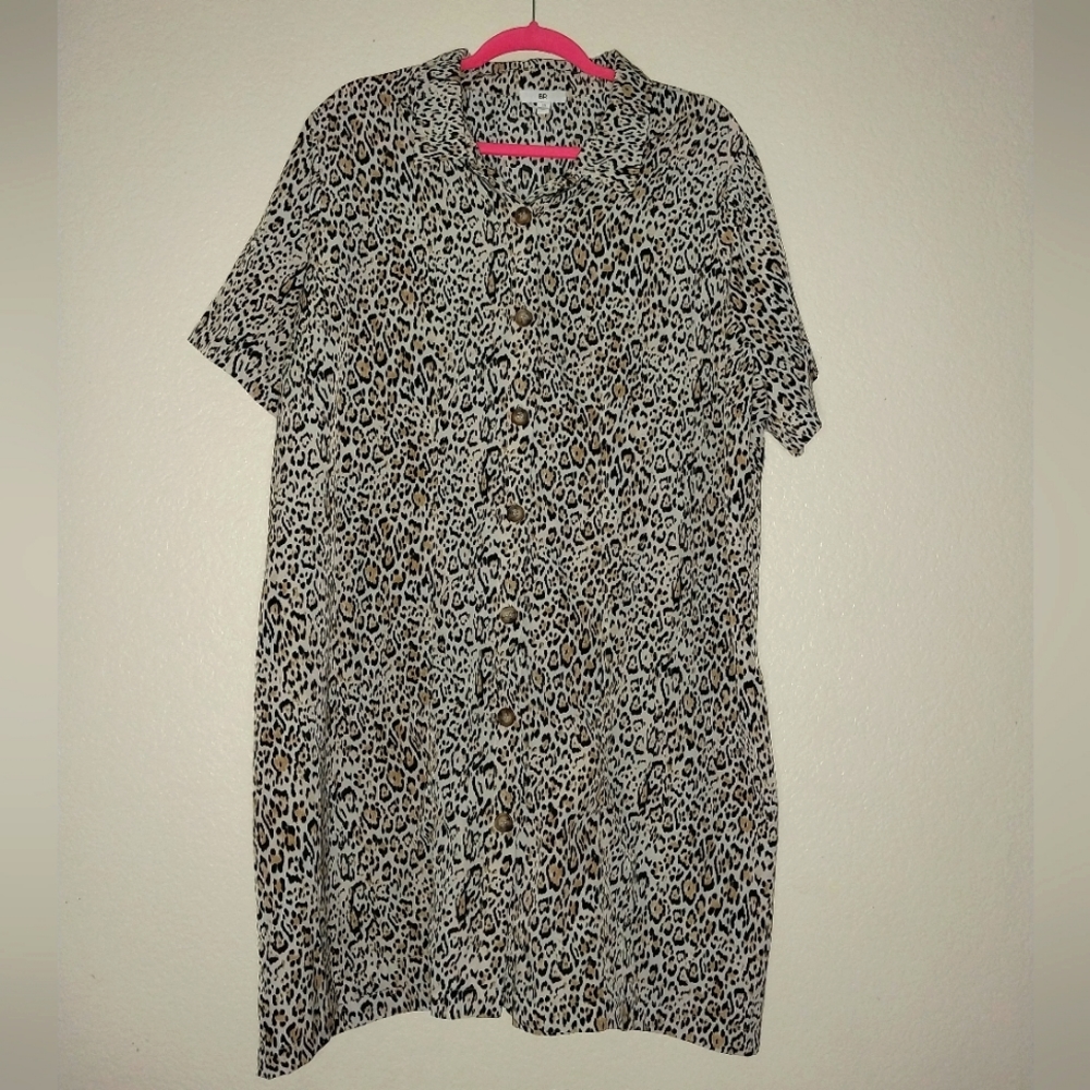 BP. Gently worn cheetah print button-down dress with ties in back